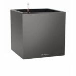 LECHUZA Canto Premium Cube 40 flower pot - complete set, metallic anthracite