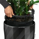 LECHUZA Diamante Premium Flowerpot - Complete Set, Metallic Anthracite - Image 3