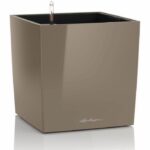 LECHUZA Cube Premium 50 flower pot - complete set, taupe glossy