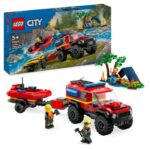 LEGO 60412 City 4x4 Fire Truck and Lifeboat, Toy with Boat, Trailer and Minifigures