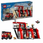 LEGO 60414 City Fire Station and Fire Truck, Dog Figure Toy and 5 Minifigures, Children's Gift