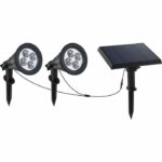 Double solar spotlight connected with remote solar panel 2 in 1 to prick or to fix powerful lighting white LED dimmable FAMILY SPIKY