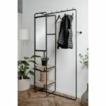 Hallway furniture - LUTON - Metal structure - Black / Artisan oak - 100 x 185 x 37 cm - 2 shelves - 1 mirror - Image 3