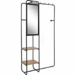 Hallway furniture - LUTON - Metal structure - Black / Artisan oak - 100 x 185 x 37 cm - 2 shelves - 1 mirror - Image 4