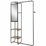 Hallway furniture - LUTON - Metal structure - Black / Artisan oak - 100 x 185 x 37 cm - 2 shelves - 1 mirror - Image 5