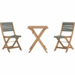 FSC acacia wood folding bistro set with olive green rope weave - 2 people - MAKENA