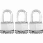 High Security Padlock - MASTER LOCK - M115EURTRILF - Keyed - Coated Laminated Steel - Exterior - Anti-rust - Shackle M - Pack of 3