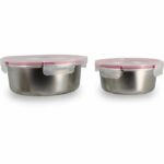 Set of 2 airtight containers with lids - MENASTYL - 5040178 - Stainless steel - Round - 15 and 20 cm - Microwave safe