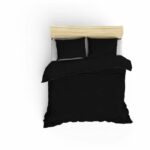 Bedding set - 1 duvet cover 220 x 240 cm + 2 pillowcases 60 x 60 cm - 100% cotton satin - Black - Image 2