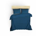Bedding set - 1 duvet cover 220 x 240 cm + 2 pillowcases 60 x 60 cm - 100% cotton satin - Blue - Image 2
