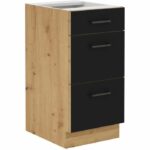 MODENA - Low cabinet with saucepan - 3 drawers - 40 cm - Artisan oak / Matt black - Worktop not included - Image 2