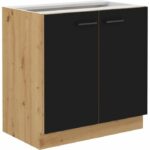 MODENA - Low cabinet - 2 hinged doors - 80 cm - Artisan oak / Matt black - Worktop not included - Image 2