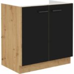 MODENA - Under-sink cabinet - 2 hinged doors - 80 cm - Artisan oak / Matt black - Worktop not included