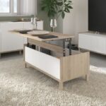 MORPHOS lift-up coffee table - L 100 x D 50 x H 43.6 cm - Rectangular - White / Oak decor - PARISOT