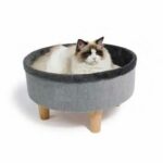 Raised round bed - M PETS - ROUND - Grey - 47 x 47 x 26 cm - Wooden foot - Soft cushion
