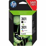 HP 301 pack of 2 black / 3 color genuine ink cartridges for HP Envy 4505 and HP DeskJet 1050/1512/2548 / 3057A (N9J72AE)