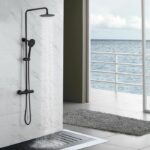 Oceanic shower column - Thermostatic mixer - High round apple diameter 20 cm - matt black - Image 2