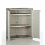 Titanium Plastiken Low Cabinet 2 doors with Etageres L70 x P44 x H88 cm Beige and Taupe Titanium Interior/Outdoor range - Image 2