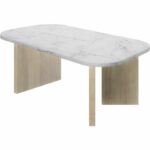 Oval coffee table - QUARTZ - White marble effect - Thick oak legs - 105 x 58 x 39 cm - DIAGONE