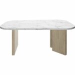 Oval coffee table - QUARTZ - White marble effect - Thick oak legs - 105 x 58 x 39 cm - DIAGONE - Image 3