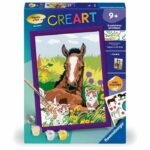 CreArt Kids 18x24cm Horse and Kittens, Paint by Numbers Kit, Art Number, Ages 7+, 25840, Ravensburger