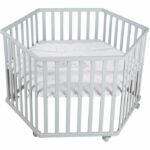 ROBA Hegaxonal Playpen - Padded Cover - Elephant Pattern - 6 Braked Wheels - Taupe Lacquered Wood