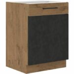 ROCK base unit - Melamine with lancelot oak and matera gray decor - 1 door - L60 x H82 cm
