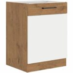 ROCK - Low cabinet - Lancelot oak and glossy white melamine - 60 cm - 1 hinged door - Worktop not included - Image 2