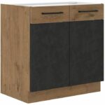 ROCK low cabinet – Melamine – Lancelot oak and matera grey – L 80 x H82 cm