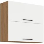 ROCK - Wall unit - Lancelot oak and glossy white melamine - 80 cm - 2 tilting doors