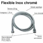 Shower hose - ROUSSEAU - Anti-twist metal nuts - Pressure 1 bar - Length 1.75m - Double-stapled chrome-plated stainless steel - Image 4
