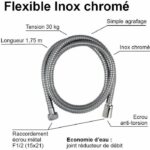 Shower hose - ROUSSEAU - Anti-twist metal nut - Safety crimps - Length 1.75m - Single-grip chrome-plated stainless steel – Bild 3