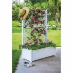 STEFANPLAST Rectangular flower box with lattice - Wood finish - 100 x 43 x H 142 cm - 80 L - White - Image 3