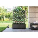 STEFANPLAST Rectangular flower box with lattice - Wood finish - 100 x 43 x H 142 cm - 80 L - Moka - Image 2