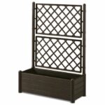 STEFANPLAST Rectangular flower box with lattice – Wood finish – 100 x 43 x H 142 cm – 80 L – Moka