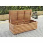 Garden chest 190L in exotic FSC eucalyptus wood - 190 L - 48.5 x 109.5 x 37 cm - With wheels - Teak Effect