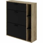 LEONA 2-Door Shoe Cabinet - Black Melamine and Rustic Oak Surround - 8 to 10 Pairs - L90 x D25 x H102 cm