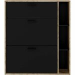LEONA 2-Door Shoe Cabinet - Black Melamine and Rustic Oak Surround - 8 to 10 Pairs - L90 x D25 x H102 cm - Image 3
