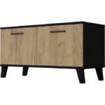 THEO 2-Door Shoe Cabinet - Rustic Oak Melamine and Black Trim - 8 to 10 Pairs - L100 x D40 x H52 cm