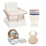 Children's chair booster + conservation boxes + microwave dish box + semi-rigid bib