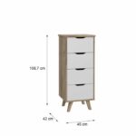 Clumard 4 drawers - in particle panels - Chene and white decor - Contemporary - L 45 x D 42 x H 108 cm - Image 5
