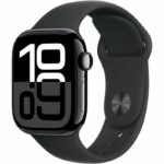 Apple Watch Series 10 GPS – 42mm – Jet Black Aluminum Case – Black Sport Band Bracelet – S/M