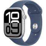 Apple Watch Series 10 GPS + Cellular - 46mm - Silver Aluminum Case - Denim Sport Band - M/L