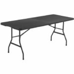 Folding reception table 8 people 180x74 x73.5cm - Steel structure and Polyethylene top - woven resin look - Black