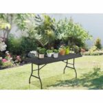 Folding reception table 8 people 180x74 x73.5cm - Steel structure and Polyethylene top - woven resin look - Black - Image 5