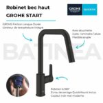 Kitchen faucet - Single-lever sink mixer - Matte black - High U-shaped spout - Pull-out spray - GROHE Start - 306312430 - Image 2