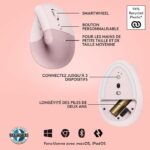 Logitech Lift Ergonomic Vertical Wireless Mouse, Bluetooth or Logi Bolt USB Receiver, Silent - Pink - Image 6