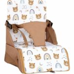 Portable booster seat - TINEO - 30 x 28 x 13 cm - Ultra Compact - Camel / Bears