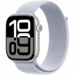 Apple Watch Series 10 GPS + Cellular - 46mm - Silver Aluminum Case - Blue Cloud Sport Loop Strap