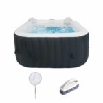 ALL-INCLUSIVE SPA KIT and accessories: 4-seater square inflatable spa with 2 headrests, filter, net, brush, mat, cover